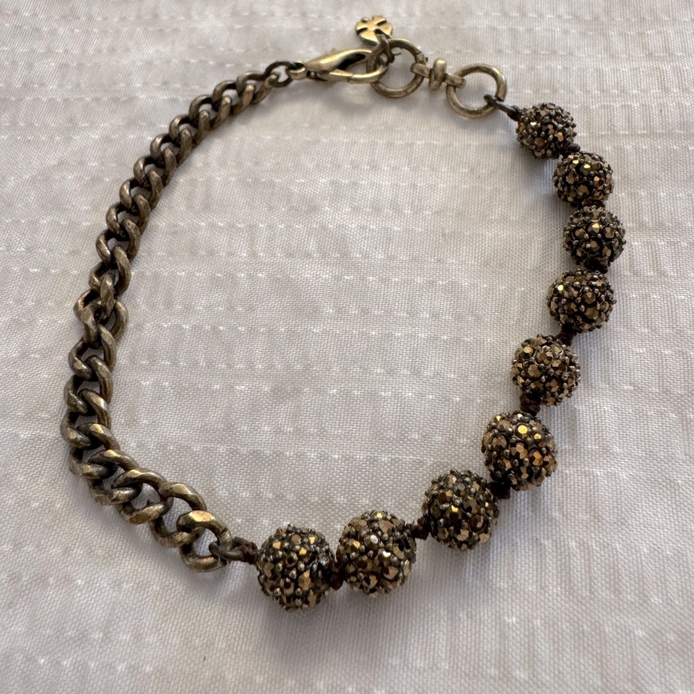 Retired "Lucky Brand" Boho Bronze Tone Chain Metal cluster Bead Bracelet
